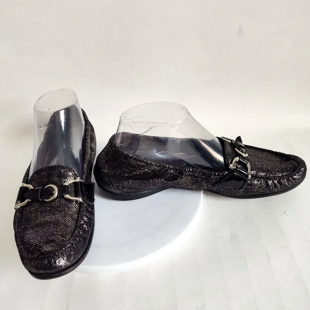 AGL Attilio Giusti Leombruni Shiny Black Soft Leather Horsebit Loafers 8‎ /38